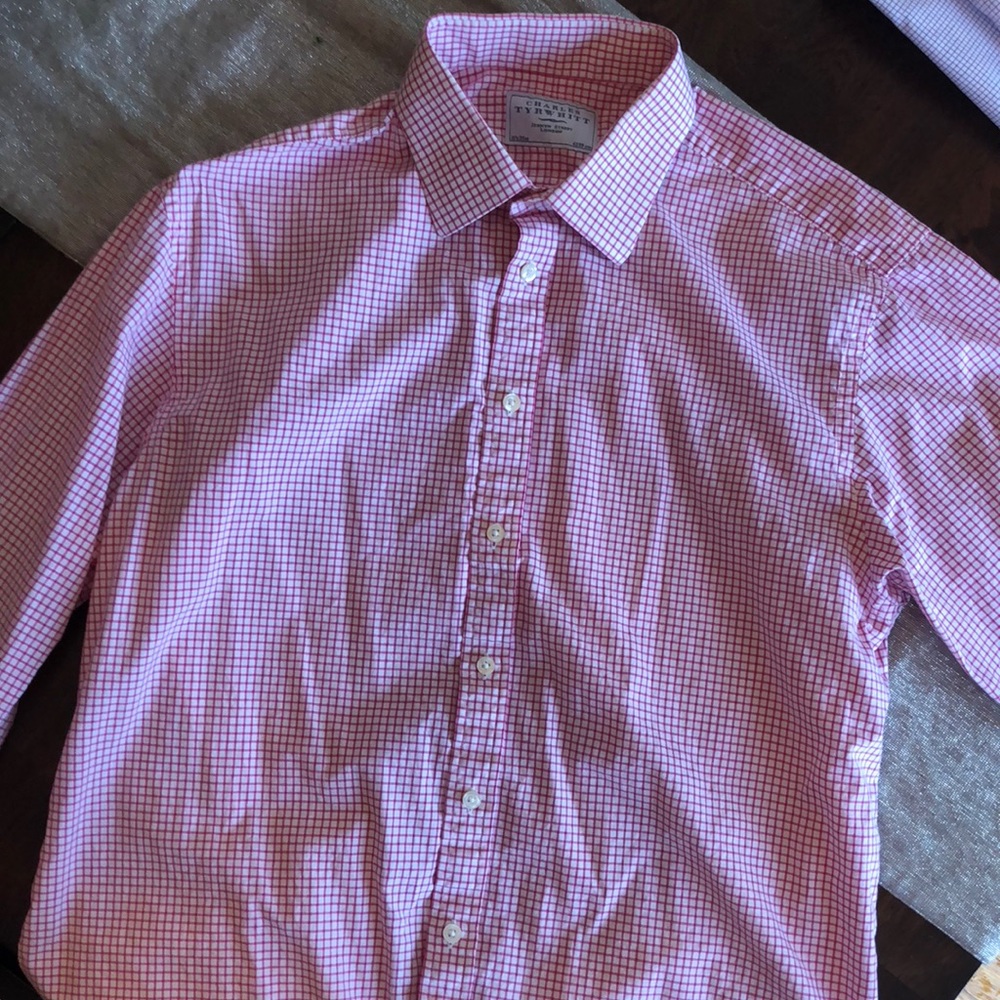 Charles Tyrwhitt pink on white check dress shirt